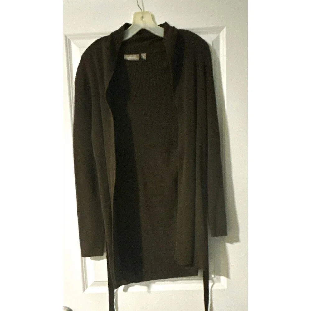 Croft & Barrow Women's Brown Open Front Tie Waist Ribbed Knit Jacket: Size XL